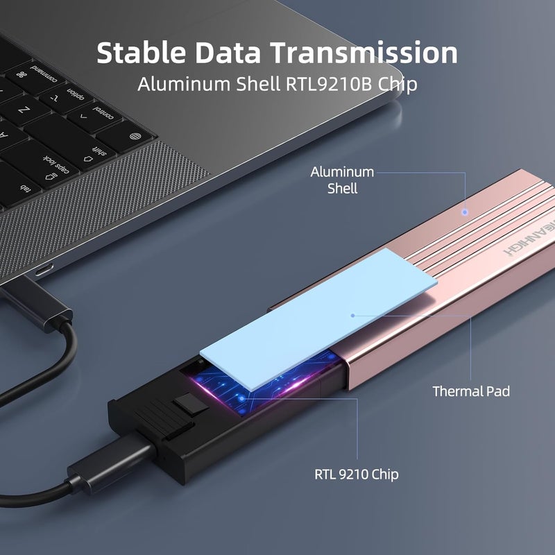 MEANHIGH M.2 NVME SATA SSD Enclosure, Tool-Free USB 3.2 Gen 2 10Gbps NVME to USB Adapter, Supports M and B&M Keys External Solid State Drive Case for Size 2242/2260/2280(up to 8TB) - Image 4